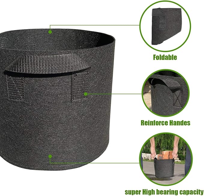 5 Pack 3 Gallon Grow Bags with Handles Garden Vegetable Flower Grow Bags Nonwoven Aeration Fabric Pots for Nursery Garden Planting
