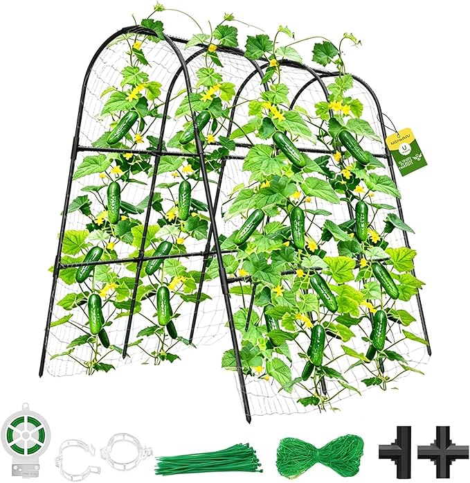 Cucumber Trellis for Raised Bed,U-Shape Garden Trellis for Climbing Plants Outdoor, Metal Arch Vegetables Trellis, Plant Support for Vine (Black, 47.2" Lx21.6 WX47.2 H-Medium)
