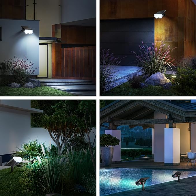 Consciot Solar Spot Lights Outdoor, 16 LEDs IP67 Waterproof Auto On/Off Landscape Spotlights, 2-in-1 Adjustable Wall Lights for Garden Yard Pathway, 6 Pack (Cool White)