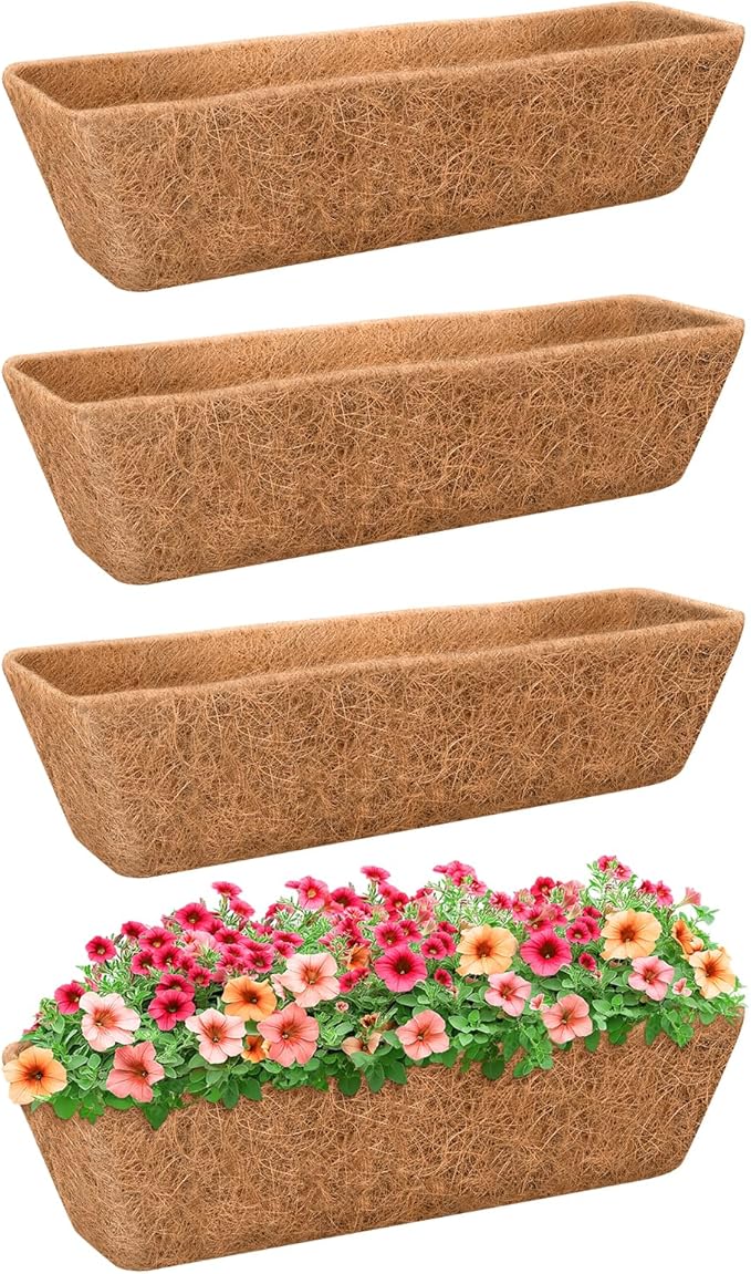 Riare 4 Pack 30 Inch Rectangle Coconut Liners for Planters, Natural Coconut Fiber Planter Liners, Window Box Liner Trough Coco Liner for Outdoor Flower, Garden Wall, Deck & Fence Planter Boxes