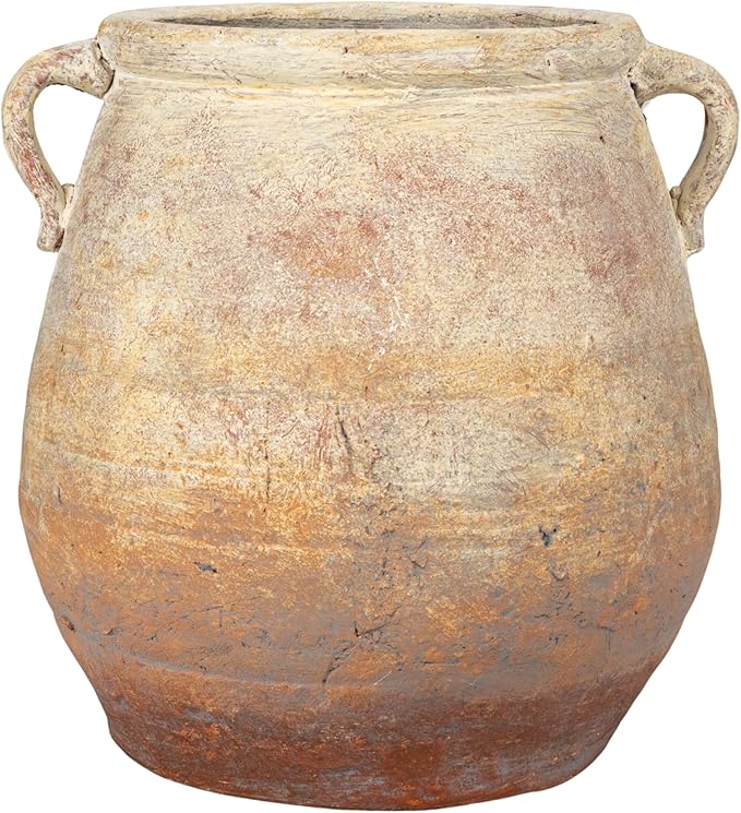 Creative Co-Op Whitewashed Terra-Cotta Urn, Beige