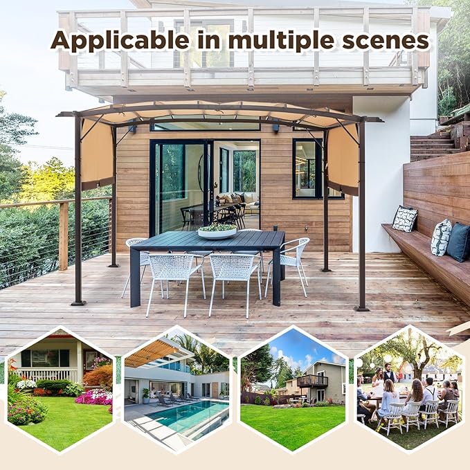 AECOJOY Pergola 9' x 12' Outdoor Pergolas, Pergolas and Gazebo Clearance, Retractable Metal Pergola with Sun Shade Canopy for Patio, Backyard, Garden