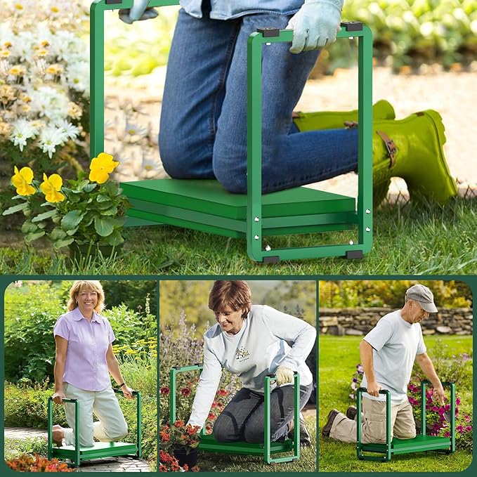 FLINTER 10.2" Wider Garden Kneeler and Seat, Heavy Duty Thick Gardening Bench for Kneeling and Seat - Garden Kneelers for Seniors, Gardening Stools for Women, Grandparents, Gardeners, Green