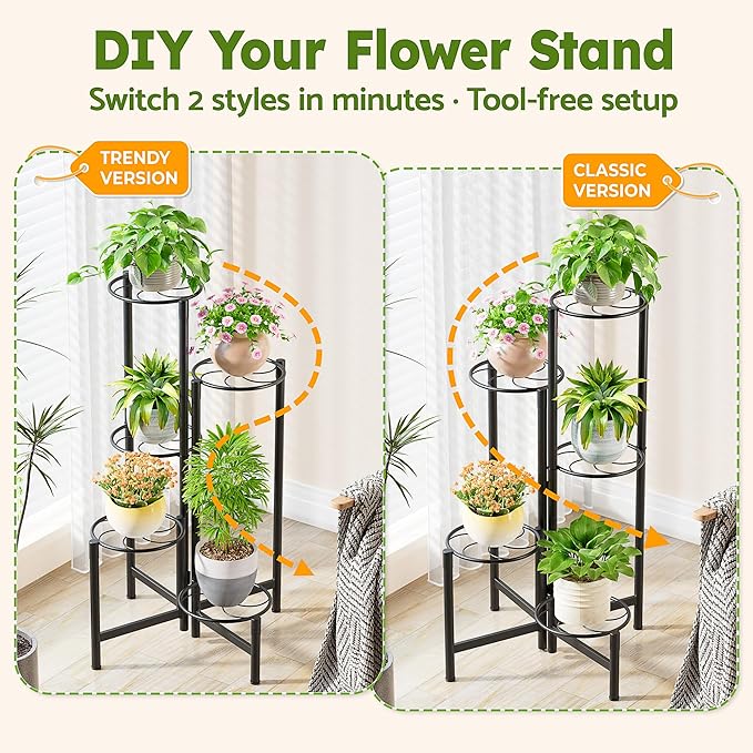 Corner Plant Stand Indoor Outdoor Tall Metal Flower Pot Stands for Multiple Plants 5 Tier Heavy Duty Plant Shelf for Patio Garden Balcony Living Room Bedroom Black Kite