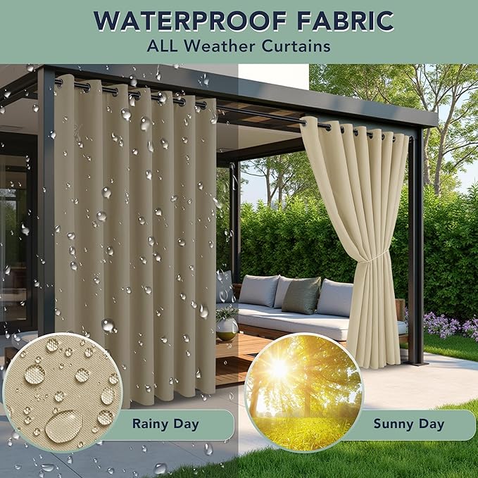 Outdoor Curtains for Patio Waterproof - 8 Panels Privacy Weatherproof Outside Curtains with Grommets for Pergola, Gazebo, Porch, Cabana, Balcony, 54 x 84 Inch, Cream