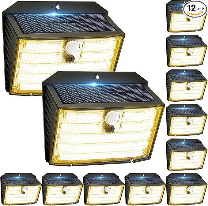 [12 Packs] Solar Motion Lights Outdoor, Ultra Bright Solar Fence Lights with Motion Sensor, IP65 Waterproof Security Light 3 Modes, 270° Lighting Angle, Wall Lights for Deck Patio Fence Garage Door
