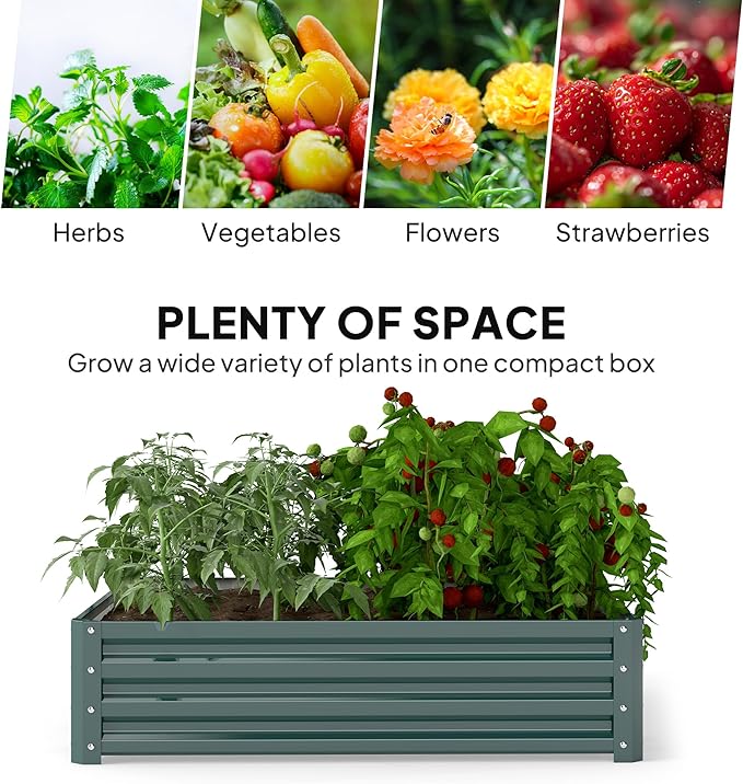 Outsunny Galvanized Raised Garden Bed, 4' x 4' x 1' Metal Planter Box, for Growing Vegetables, Flowers, Herbs, Succulents, Green