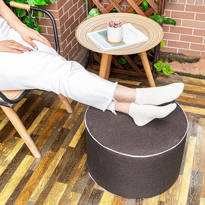 Outdoor Ottoman Outdoor Ottomans for Patio 19x12 Inches Modern Lightweight Foam Stuffed Pouf Outdoor Footstool Footrest Foot Stool Waterproof (Dark Coffee)