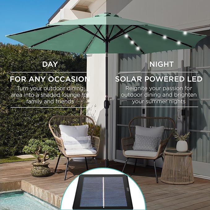 Best Choice Products 10ft Solar Polyester LED Lighted Patio Umbrella w/Tilt Adjustment and UV-Resistant Fabric