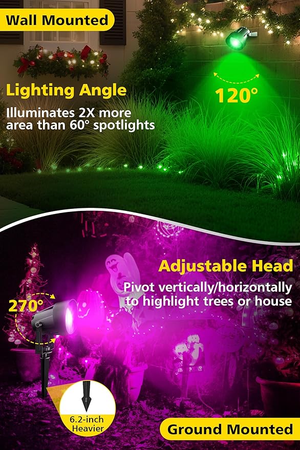 T-SUN Smart Color Changing Landscape Lights, RGBW Spotlights Outdoor with App & Remote, Music Sync, 16M Colors, Timer, Dimmable Waterproof Spot Light for Yard Garden Tree, Set of 2