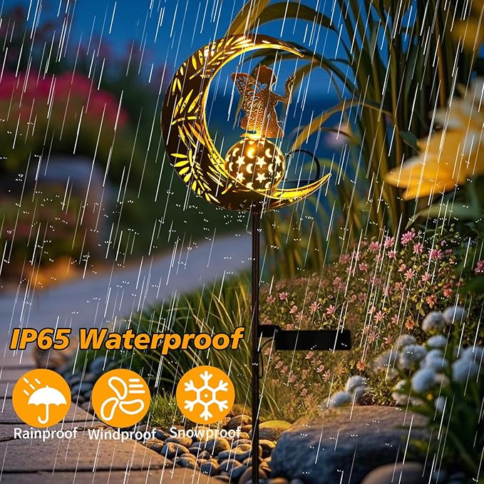 ZKLiLi Christmas Garden Solar Lights Pathway Stake Lights Moon Fairy with Angel Decor, Gardening Birthday Gift for Mom Grandma Friends, Outdoor Decor Light Waterproof for Walkway, Yard, Patio