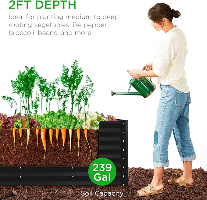 Best Choice Products 8x2x2ft Raised Outdoor Metal Garden Bed, Deep Root Box Planter for Vegetables, Flowers, Herbs, 240 Gallon Capacity, 100% Non Toxic Materials - Black