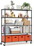 Xcity Storage Shelves, 5 Tier Heavy Duty Metal Shelving Unit with Wheels, 3000 LBS Capacity Adjustable Steel Wire Shelf Organizer for Pantry, Kitchen, Garage, 24" D x 48" W x 72" H, Black