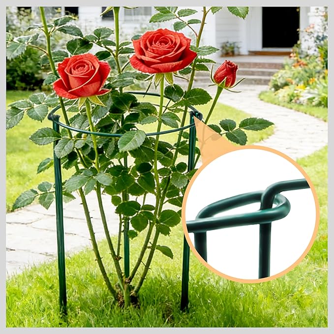 Garden Plant Support Cagess,High Heavy Duty Interlinked Half Round Peony Support Ring Cage for Indoor Outdoor Plants,Plant Supports for Peony,Tomato,Hydrangea,Rose (4, 16" Dx46 H)