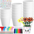 Funnymoom 36 Pcs Garden Plastic Paintable Flower Pot Craft Kit DIY Painting Flower Pots with Watercolor Stickers Pipe Cleaners Growing Kits for Home Spring Summer Mother's Day Fun Activity (Cute)