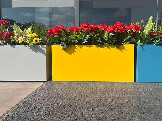 40" L x 16" W x 18" H Metal Large Rectangular Planter - Long Planter Box for Outdoor Patio/Porch Planter Boxes Outdoor Modern Design for Plants, Flowers, Garden,Spliced Flower Pot (Yellow)