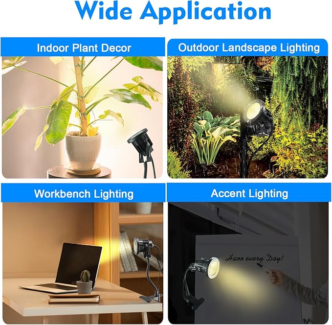 Taysing LED Spot Lights Plug in Outdoor Indoor Light 7W 6000K 9.8ft Power Cord Waterproof Landscape Lights Spotlight with Clip and Metal Hose for Plants Yard Garden Accent Lighting Ambient Light