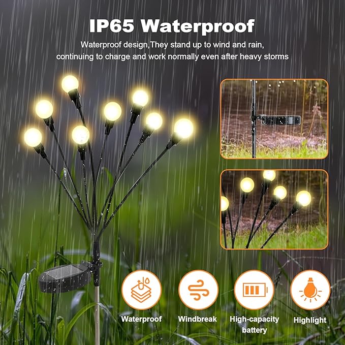 ALSO GO Solar Lights Outdoor, 2 Pack 16 LEDs Firefly Lights, Waterproof Solar Garden Lights, Solar Firefly Lights for Yard Patio Pathway Outdoor Decoration, Gardening Gifts for Women Christmas Decor