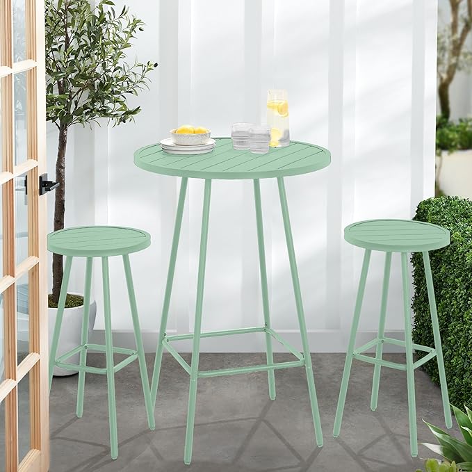 Best Choice Products 3-Piece Patio Dining Set, Bar Height, Outdoor Bistro Set, Outdoor Round Bar Table w/ 2 Bar Stools, Steel - Sage