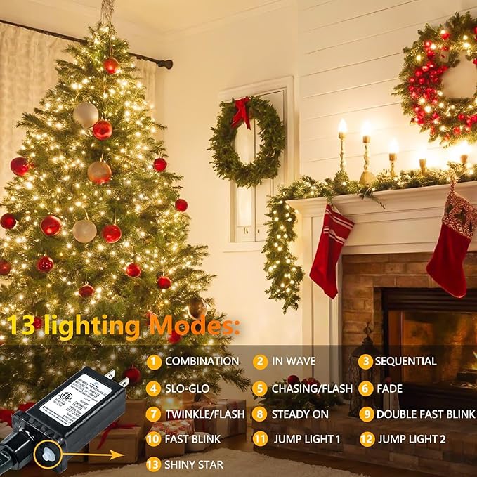 2-Pack 66FT 200 LED String Lights Indoor Outdoor Waterproof, Christmas Lights on Clear Wire, 13 Modes Twinkle Fairy String Lights for Xmas Tree Wedding Decorations Party Bedroom Garden (Warm White)