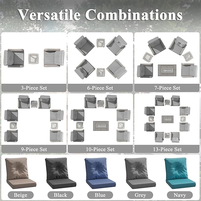 2-Seat Modern Patio Furniture Set with Swivel Rocking Chairs, Thick 4″ Cushions, Dual-Strand Wicker Rattan, Rust-Resistant Steel Frame – Outdoor Conversation & Modular Sectional,Gray