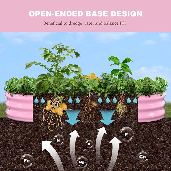Raised Garden Bed, 6x3x1ft Galvanized Outdoor Planter Beds with Safety Edging and Gloves, Oval Metal Planter Box for Gardening Vegetables Flowers Herb-Blossom Pink