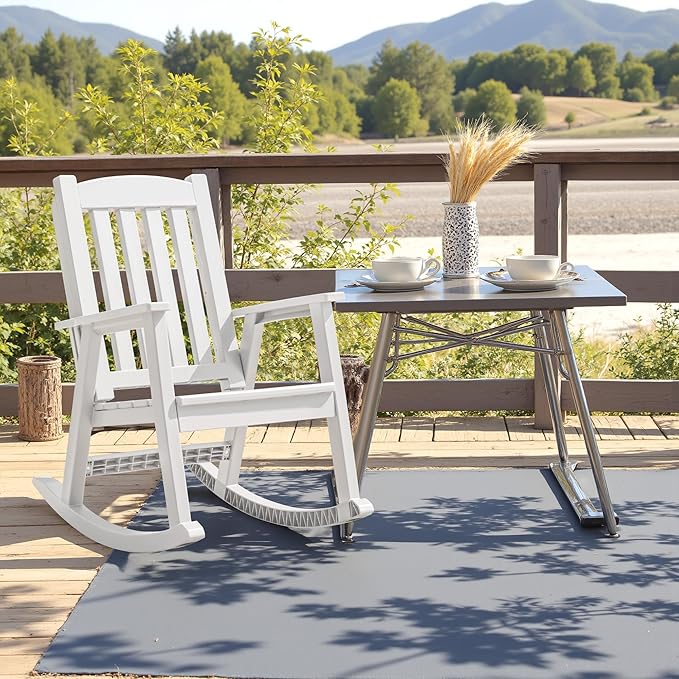Devoko PP Material Rocking Chair Outdoor Indoor All Weather High Back Patio Rocker for Adult Heavy Duty Rocking Chair for Patio Backyard Porch Garden (Heavy Duty, White)