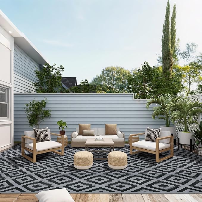 SAND MINE Waterproof Outdoor Rug 10x20 ft, Plastic Reversible Rug, Modern Area Rug, Large Floor Mat for Outdoors, RV, Patio, Backyard, Deck, Picnic, Beach, Camping