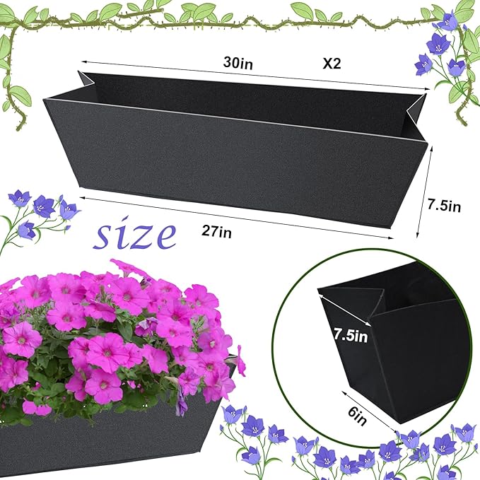 2PCS 30Inch Rectangle Window Box Liner Felt Planter Basket Liner Insert Black Plant Container Liners Non Woven Fabric Liner for Garden Fence Wall Railing Hanging Flower Pot - Avoid Bird Nesting