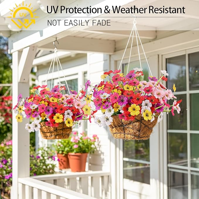 MACTING Artificial Spring Flowers for Outdoors 6 Bundles Fake Flowers UV Resistant Faux Plastic Plants No Fade for Planters Window Box Patio Porch Garden Yard Indoor Outside Decorations(Mix Color-1)