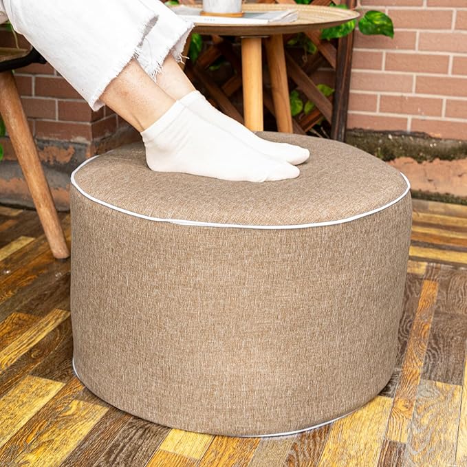 Outdoor Ottoman Outdoor Ottomans for Patio 19x12 Inches Modern Lightweight Foam Stuffed Pouf Outdoor Footstool Footrest Foot Stool Waterproof (Coffee)