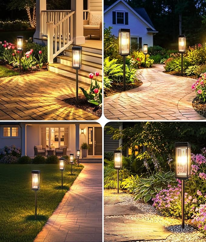 Solar Pathway Lights Outdoor, 8 Pack Upgraded Solar Lights Outdoor Waterproof, Bright Up to 15 Hrs Auto On/Off Garden Light for Yard Patio Lawn Path Walkway Driveway Outside Decor
