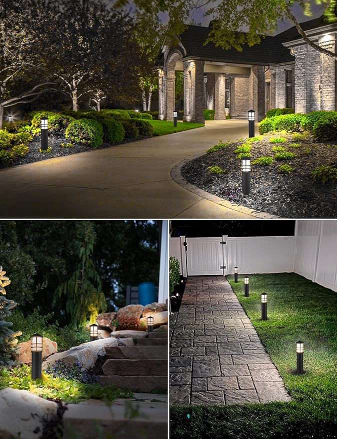 SUNVIE 4-Pack Low Voltage Pathway Lights 3W 3000K 12-24V LED Landscape Bollard Path Lights with Connectors CRI 90+ Aluminum Outdoor Landscape Lighting for Walkway Yard Garden, ETL Listed Cord