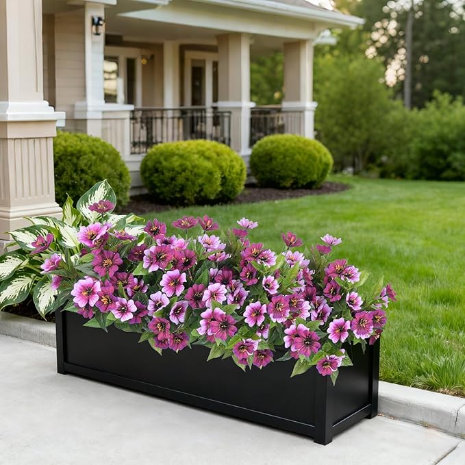 Fake Artificial Flowers for Outdoors Decoration,4 Bundles Silk Faux Spring Flowers with Plants Leave UV Resistant for Planter Front Door Porch Yard Patio Window Box Home Indoor Decor