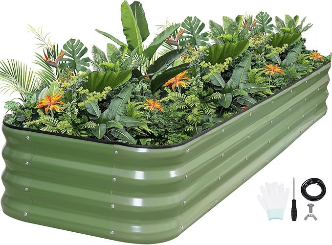 5-in-1 Adjustable Raised Garden Bed Kit | Galvanized Planter Boxes for Vegetables, Flowers | 12" Tall, Multiple Sizes (8x2x1ft, 9x1x1ft, 5x5x1ft, 6x4x1ft, 7x3x1ft) | Outdoor Metal Raised Bed, Green
