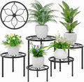 VECELO Metal Plant Stands Set of 5, Multiple Heavy Duty Flower Pot Stand, Round Plant Holder, Black