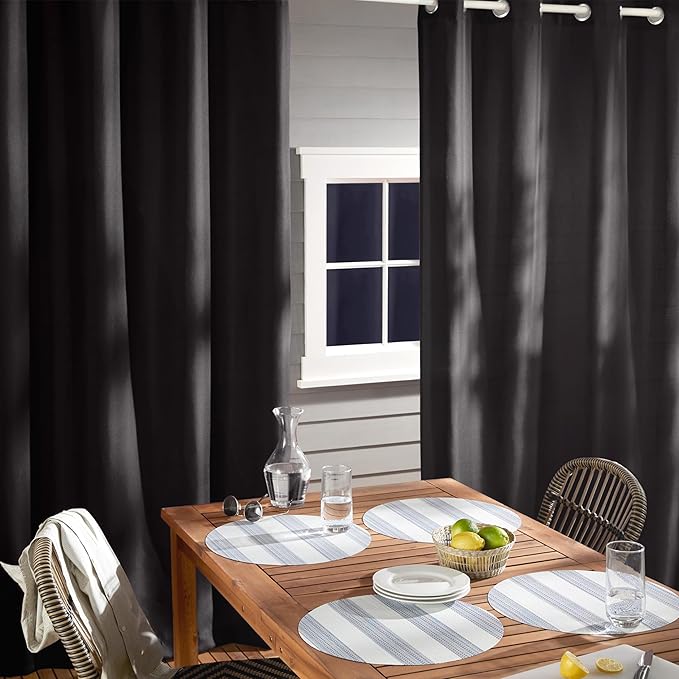 Town & Country Basics Cabana Solid Heavyweight Indoor Outdoor Curtains, Light Filtering Opacity with Grommet Top, Water Repellent, 2-Pack Set, 54"x63", Dark Navy