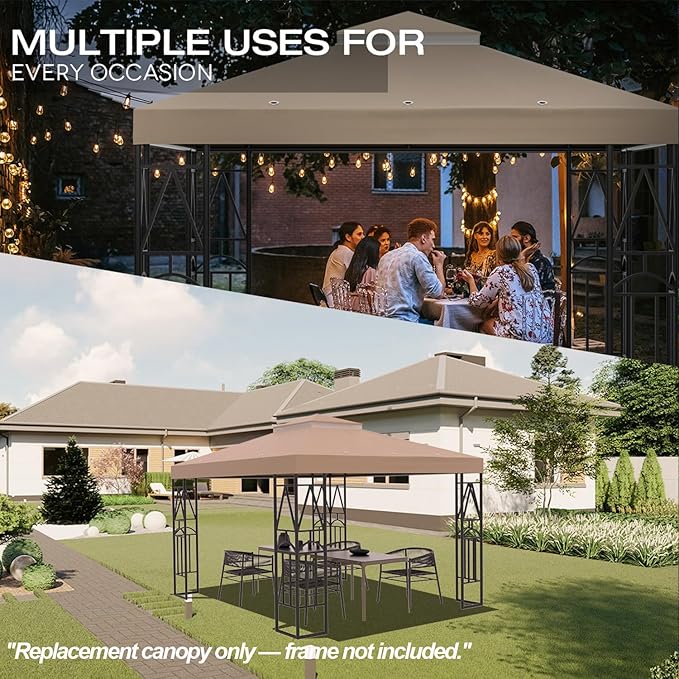 119''x119'' Canopy Replacement Top Double Tiered Gazebo Cover for Yard, Patio & Garden Durable Sunshade Replacement(No Frame)(Khaki)