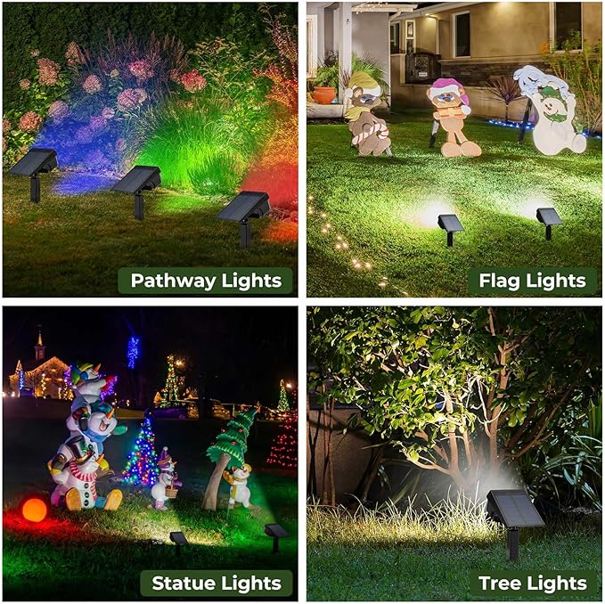 Kingsyard Solar Color Changing Lights 8 Colors, USB & Solar Powered Lights Outdoor Waterproof IP68, Multicolor RGB Outdoor for Garden Yard Landscape Decor, 2 Pack