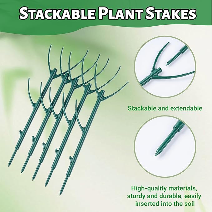 5 Pack Adjustable Plant Support Stakes,Stackable Plant Support Pole with Garden Ties and Clips, Suitable for Monstera,Climbing Plants and Indoor Outdoor Plants