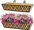 2 Pack 24 Inch Window Boxes Planters Railing Planter Box with Adjustable Brackets for Porch Fence Patio Balcony Hanging Flower Baskets with Coco Liners for Outdoor Garden Décor - Black