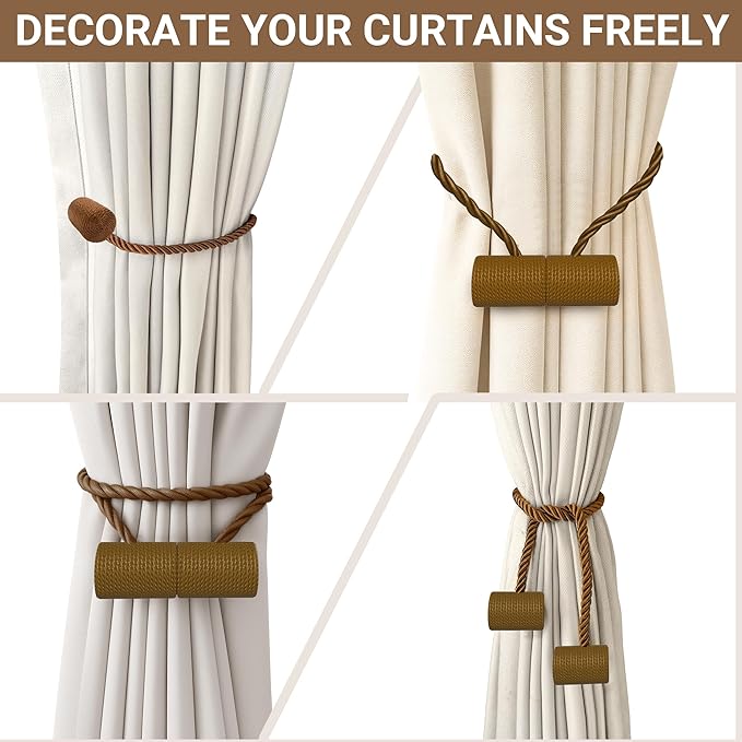 Hion Magnetic Curtain Tiebacks Dark Brown 6 Pack, Curtain Tiebacks Buckles Holdbacks Holders Hooks Clip for Home Bedroom Office Decorative Thick or Thin Curtain
