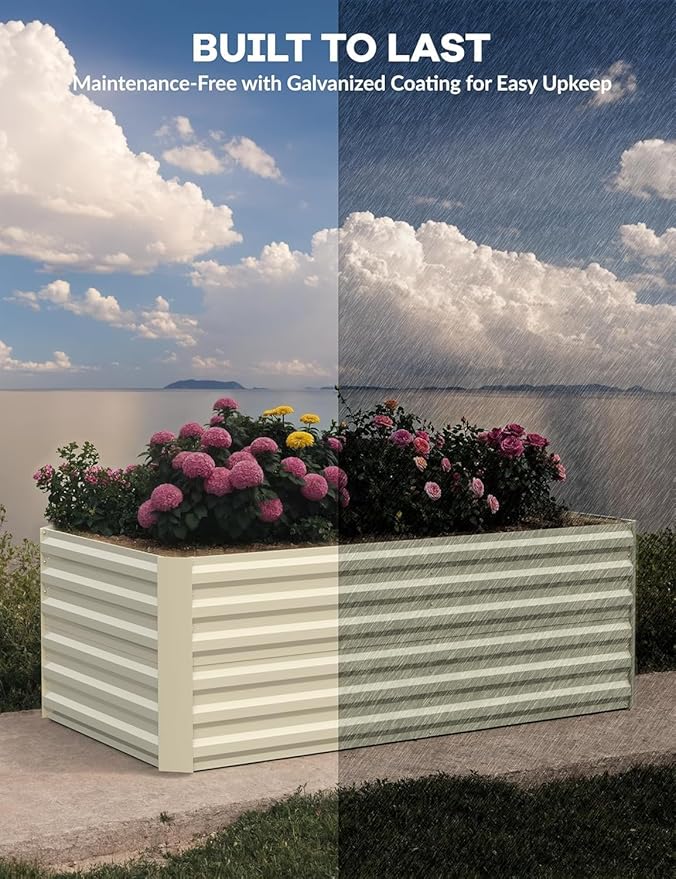 GarveeLife 2pcs 6x3x2 ft Galvanized Raised Garden Bed, 24" Tall Metal Planter Box for Flowers Vegetables, Rust-Resistant Raised Garden Beds for Gardening, Easy Assembly Outdoor Garden Box & Planters