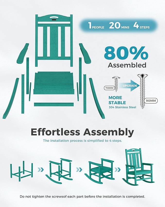 Ciokea Oversized Outdoor Rocking Chairs Set of 3, 380lbs Heavy-Duty Large Patio Rocker, High Back Cozy Porch Chairs, Weather Resistant Patio Rocking Chairs for Outside, Fire Pit, Deck, Aruba Blue