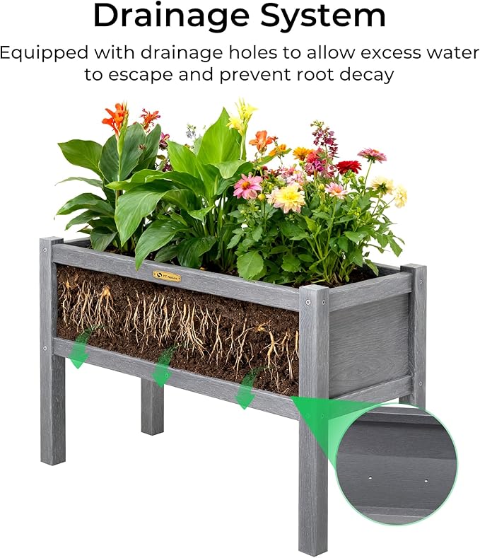 TT Nature HDPE Raised Garden Bed with Legs, Outdoor Elevated Planter Box for Vegetables, Herbs & Flowers, Weather-Resistant Raised Garden Beds for Patio, Balcony & Backyard Gardening