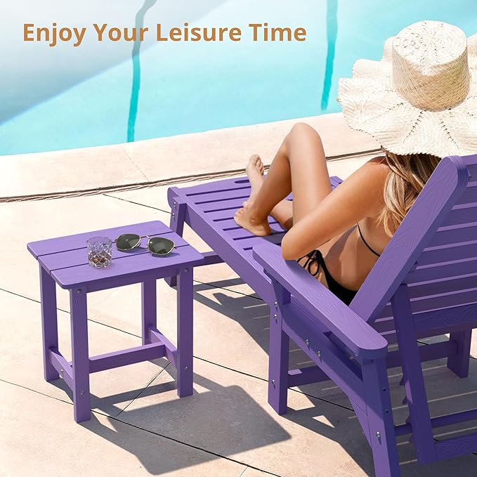 LUE BONA Outdoor Side Table Set of 2, HDPS Small Outdoor Table, Adirondack Side Table, Outside End Table for Patio, Porch, Deck, Pool, Weather Resistant/Easy Maintenance, Purple