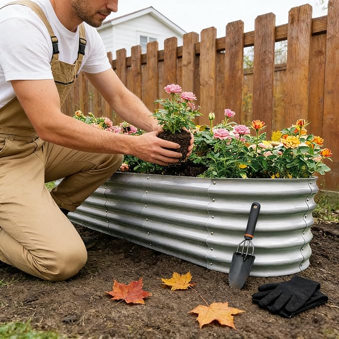 Gardmax Galvanized Raised Garden Bed, Lightweight Planter Boxes Outdoor with Easy Assembly, Large Garden Bed for Vegetables, Fruits, Flower Silver 8FT