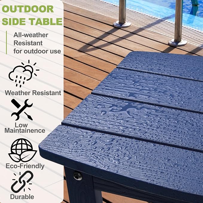 Y&M Outdoor Side Table, HIPS Adirondack Small Double Layer Table, Waterproof Square Outside Table, Balcony End Tables for Patio, Pool, Porch, Deck, Indoor or Outdoor Use, Navy Blue