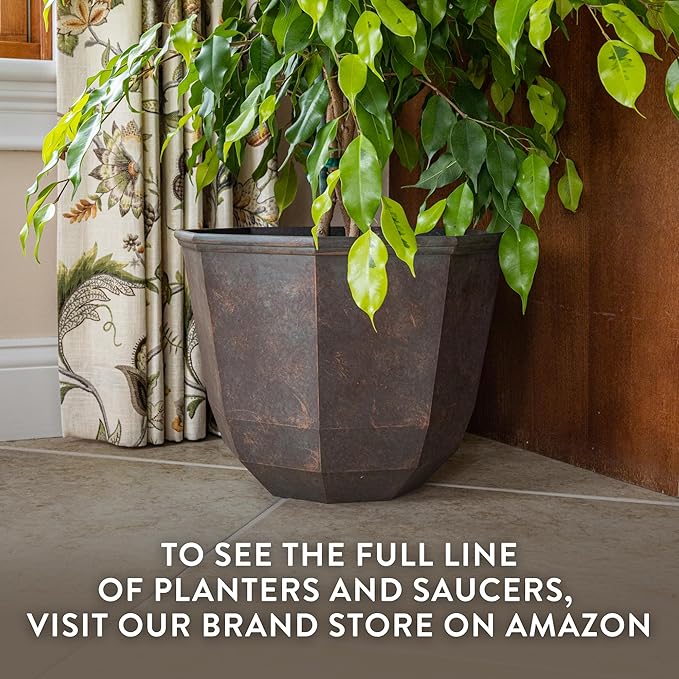 Classic Home and Garden Shaina Planting Pots - Lightweight Indoor & Outdoor Plant Pots - UV-Resistant Resin Flower Pots - Pot Planters for Flowers & Herbs (15” Earth)