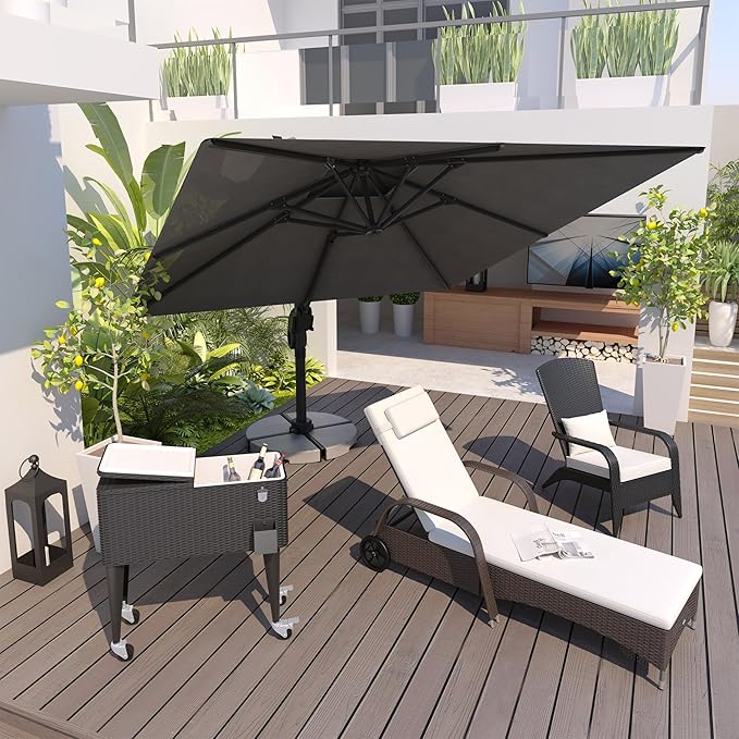 Outsunny 10ft Offset Patio Umbrella, Hanging Cantilever Umbrella, Square Shape, Aluminum Cross Base, Tilt, 360-Degree Rotation